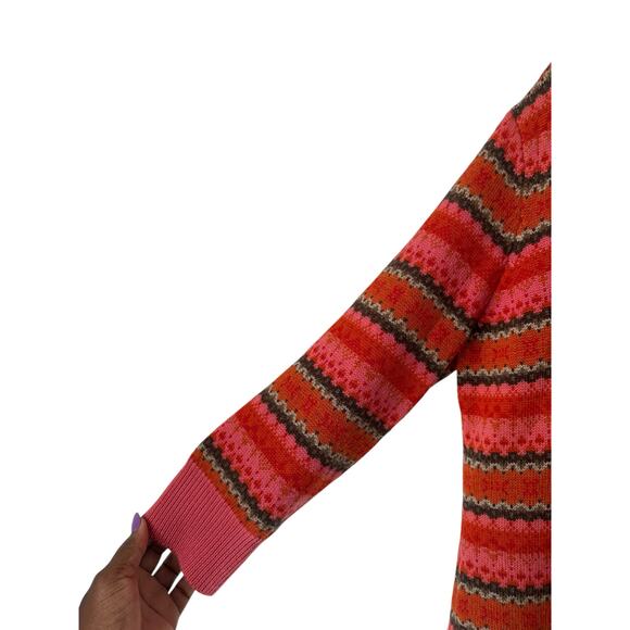 Talbots Petites Sweater Orange Pink Merino Wool‎ Knit V-Neck Nordic Large - Picture 6 of 12